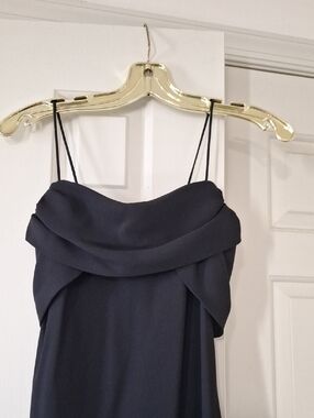 Betsy & Adam Black Maxi Spaghetti Strap Evening Gown
